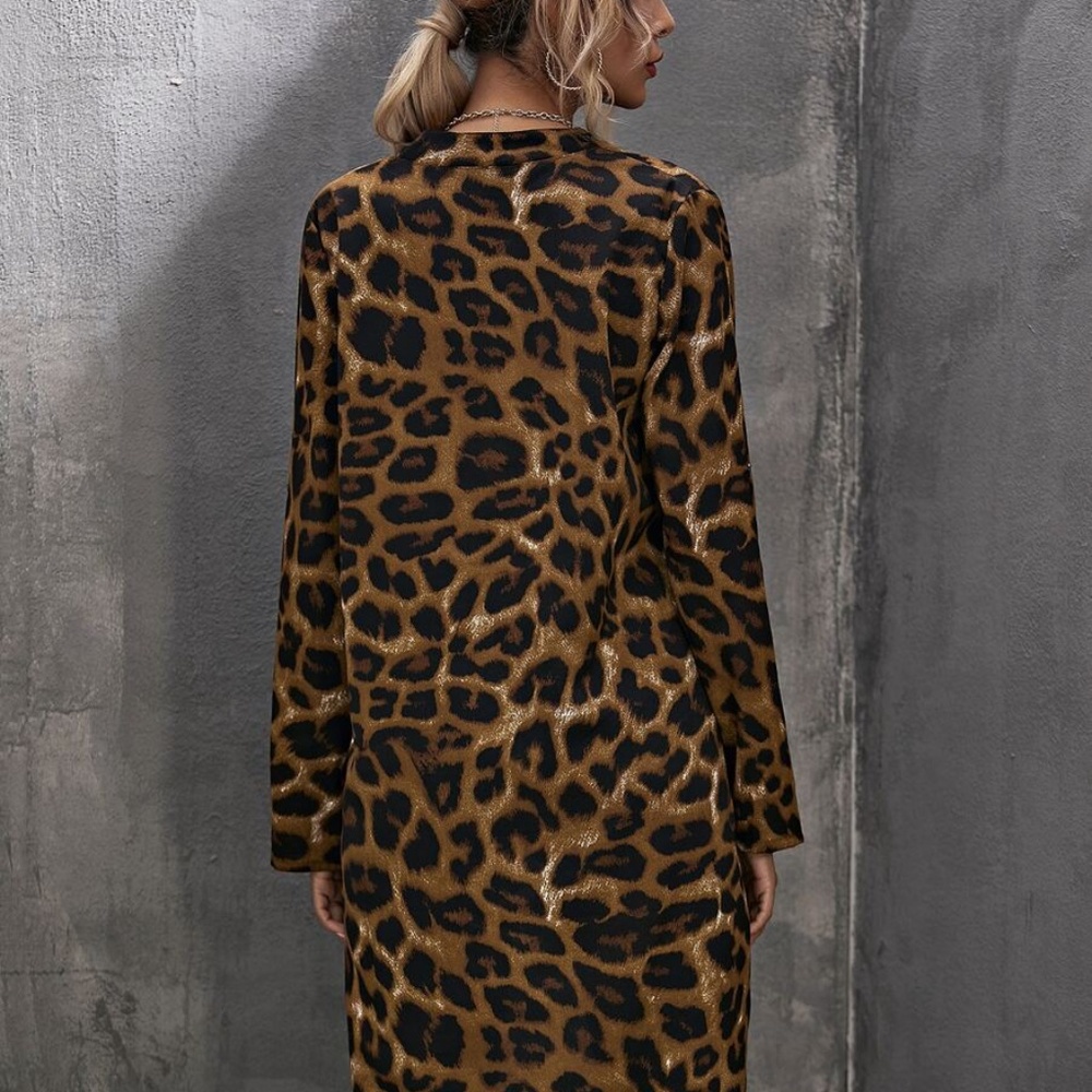 Khaki Black Leopard Animal Print High Low Tunic top - Picture 5 of 13